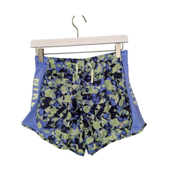 NIKE Girls Size XL Dri-Fit Lined Running Athletic Shorts  Blue Neon Green Floral - Picture 1 of 5